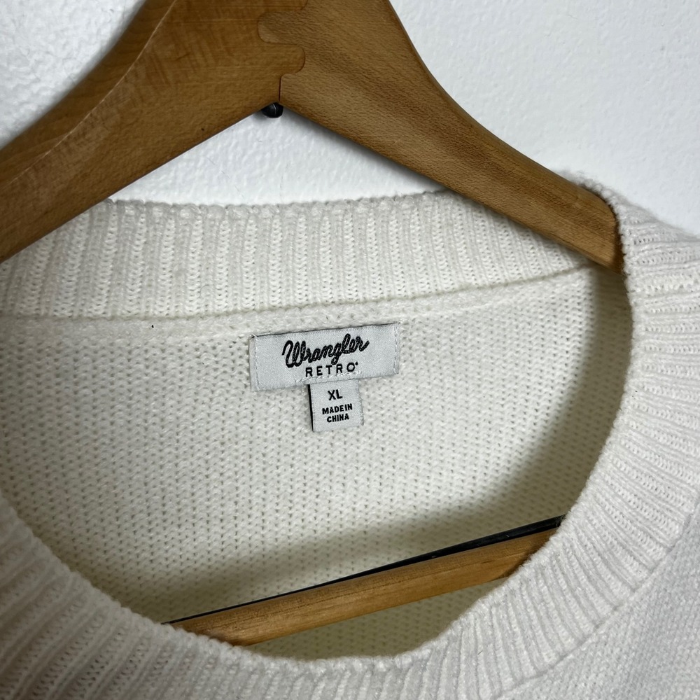 Wrangler Retro Womens XL Cream Cowboy Boot Graphic Knit Sweater - Picture 2 of 5